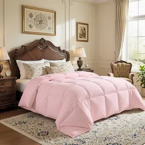 All Season Pink Down Comforter | Fluffy & Cozy for Year-Round Sleep dreamy duvet marshmellow polka dot pattern bedding set luxury bed blanket puffed quilt Luxurious Goose Feather Dark Grey Weighted  comfortable size insert method scandinavian utopia cover