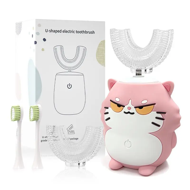 Kids U-Shaped Electric Toothbrush for Oral Care - 4 Brush Heads, 6 Cleaning Modes, Fully Rechargeable, Intelligent Timing, 360° Deep Cleaning for Children, Cleansing