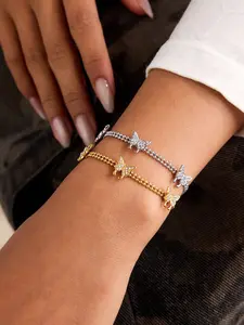 Women's Zircon Butterfly Bracelet Set, Stainless Steel Plated, Hypoallergenic, Sweet Romantic Style, Perfect Date Gift