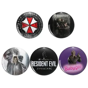 5 Ops Horror Resident Evil 9 Game Pin Buttons, Leon S. Kennedy & Ada Wong Pin