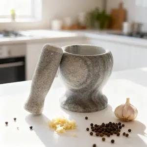 A natural marble mortar and pestle set, pounded garlic, pounded spices, pure natural marble mortar outdoorfun