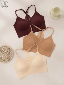 3pcs Of Adhesive Non Steel Ring Women's Bra Wider Adjustable Straps Back Lace Large Breasts Show Small Comfortable, Lady