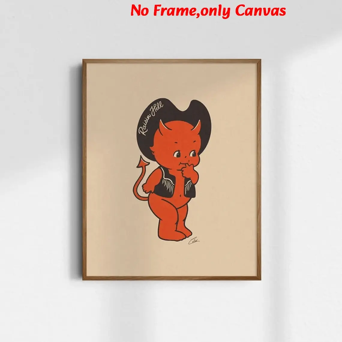 1 Pc, wall art, Art Work For Wall Decor, Indoor Room Decor, vintage poster, naughty red cupid print, Cute Cartoon Print, western devil cowboy canvas painting, home decor, housewarming gift, unframed, Artistic, Wall Art Decoration