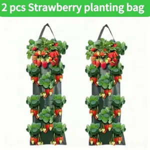 2 Pack Multi-Pocket Wall Hanging Strawberry Planters, Breathable & Reusable Vertical Hanging Grow Bags, Ideal for Balcony Patio Herbs & Vegetable Planting, Wall Plant Holder