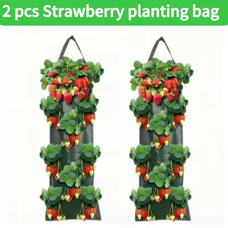 2 Pack Multi-Pocket Wall Hanging Strawberry Planters, Breathable & Reusable Vertical Hanging Grow Bags, Ideal for Balcony Patio Herbs & Vegetable Planting, Wall Plant Holder, Outdoor Planters, Garden Planters, Hanging Planters for Outdoor Plants