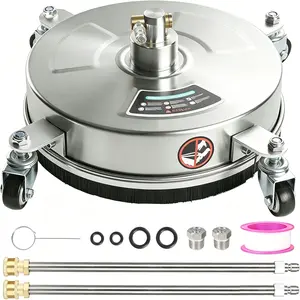 14 Inch Pressure Washer Surface Cleaner with 4 Wheels, Stainless Steel Power Washer Attachment, Heavy Duty Cleaning Tool for Patio, Sidewalk, Deck & Driveways