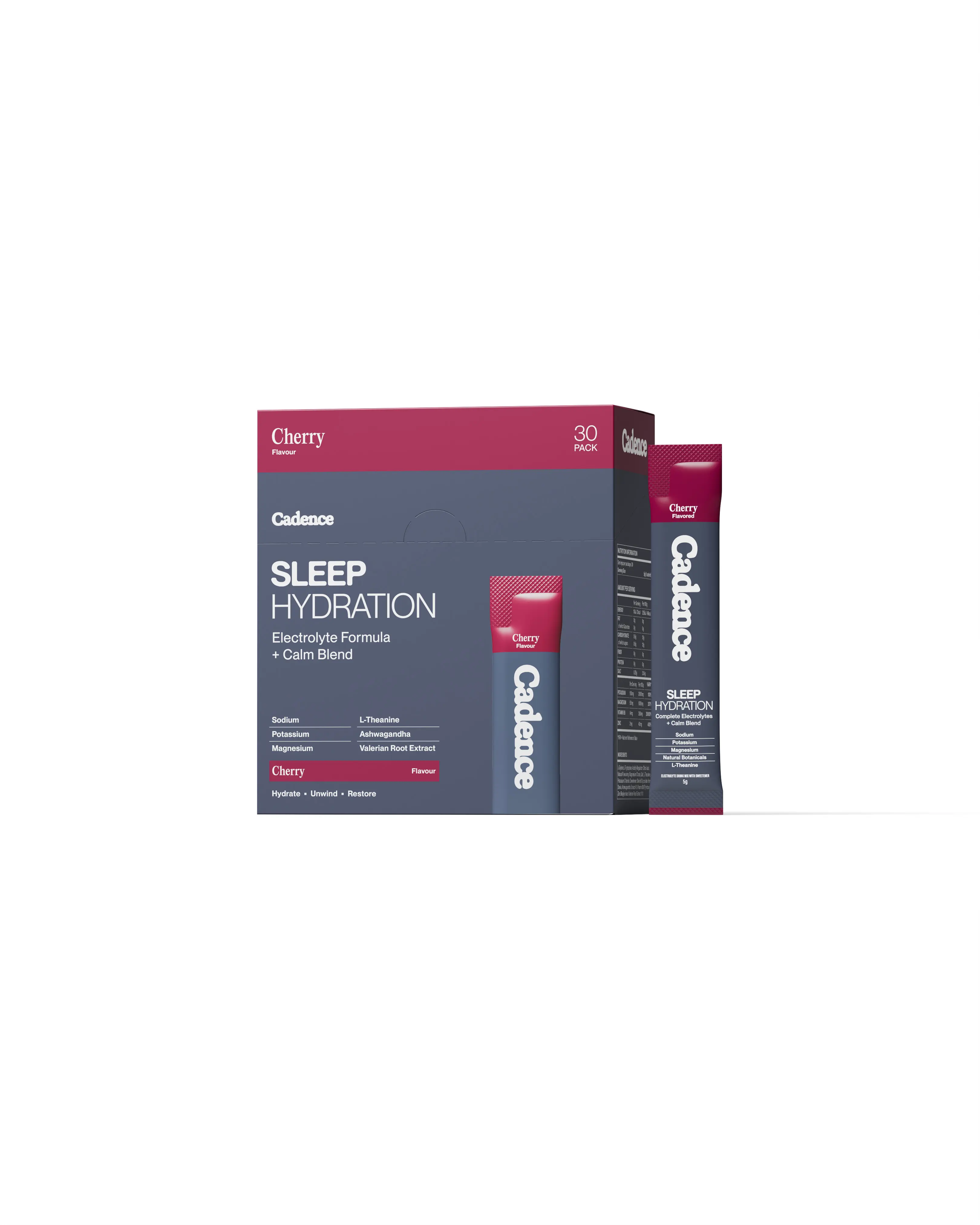 Cadence Sleep Hydration Sachets | Cherry Flavor | 30-Day Supply | Electrolytes + Magnesium for Nighttime Hydration & Recovery
