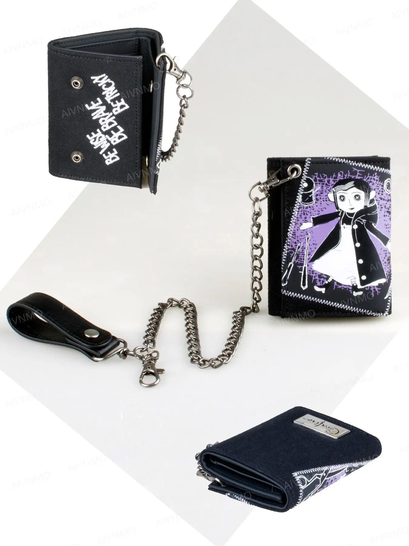 High-Quality Graphic‑Printed Trifold Chain Wallet, PU Leather Wallet, Fashion Credit Card Holder with ID Window, Stylish and Unique Design Trifold Wallet, Durable Fashion Wallet, Fashionable Wallet