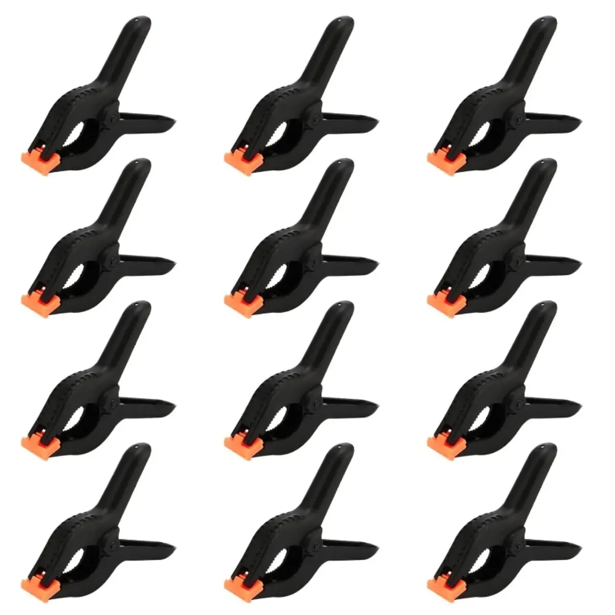 12 Pack Plastic Spring Clamps, 3.5 Inch Nylon Spring Clamp, Plastic Heavy Duty Grip Clips Strong Grip Backdrop Clips for Background Muslin, Paper, Canvas, Photo Studio (Black)