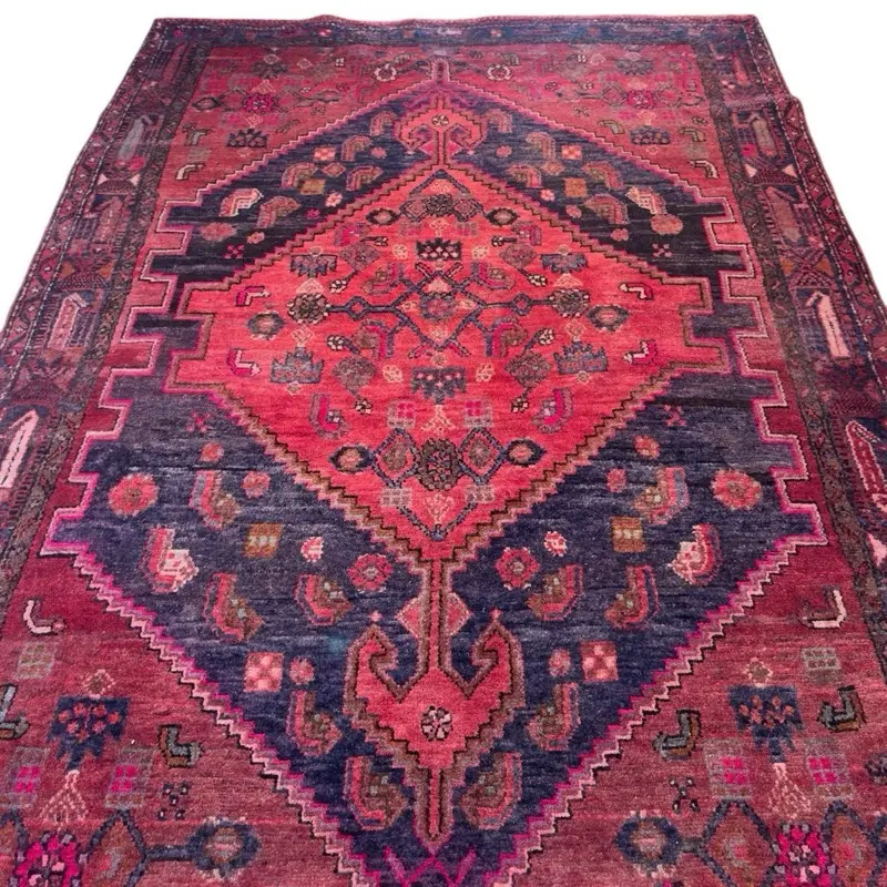 Vintage Persian Tribal Rug | Pink & Indigo Medallion | Boho Home Decor