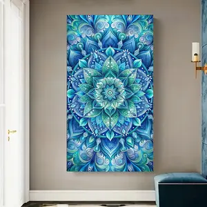 Blue Mandala Flower Diamond Painting Kit, Adult DIY Art Set, Full Drill Round Diamonds, Home Wall Decor, No Frame, Beginner Friendly