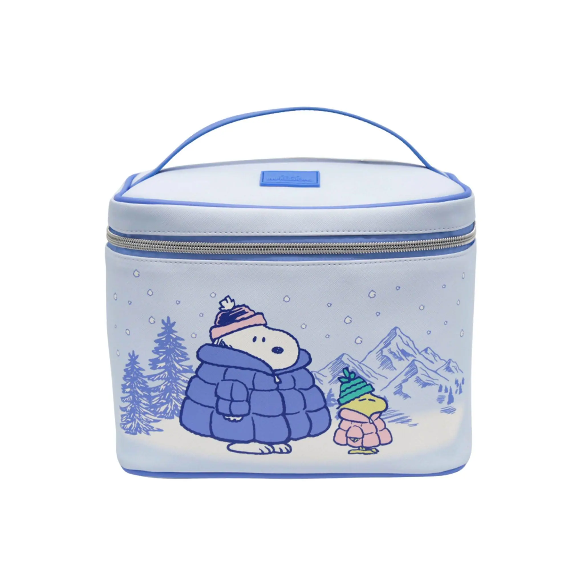 Peanuts Worldwide Snoopy Cute Cartoon Makeup Train Case, Faux Saffiano Leather Cosmetic Storage Organizer with Brush Holder and Carry Strap, Makeup Storage Organizer, Cute Cartoon Make-Up Bags