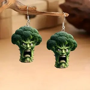 2025 New Interesting Abstract Broccoli 2D Acrylic Earrings Angry Vegetable Cartoon Earrings Personalized Fashion Earrings Birthday Gift