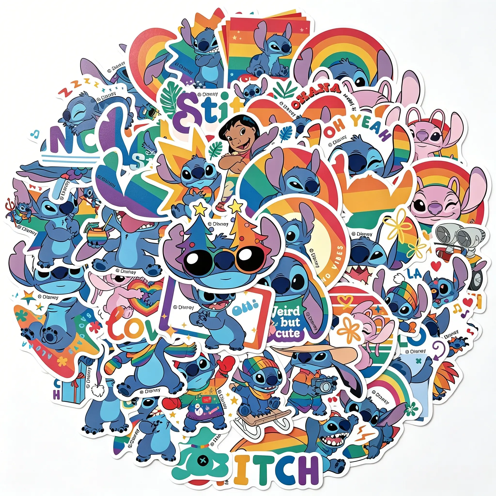 Licensed Disney Stitch 50 Pieces Sticker Set Waterproof Kawaii Cartoon Decorative Decals