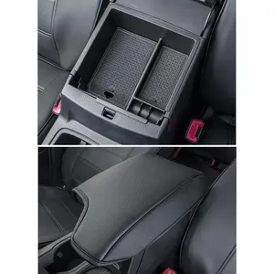 Compatible with 2019-2023 Ford Ranger Center Console Organizer Black & Armrest Cover Interior Accessories Custom PU Leather Armrest Cushion Protector (Not for 2023 Ranger XL/Raptor/Wildtrak)