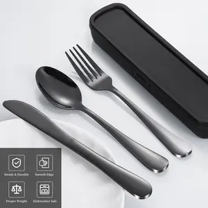 Travel Utensil Set with Box, 3-Piece Stainless Steel Portable Cutlery Kit, Reinforced Buckle Design, Camping Work School Lunchbox, Tableware Kit