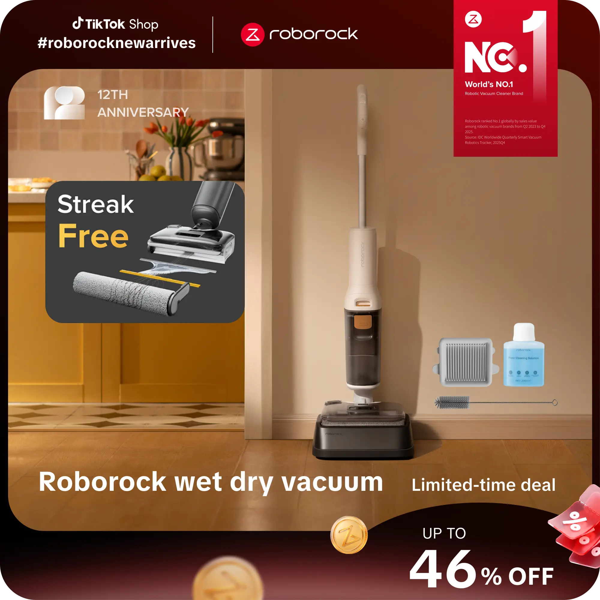 Roborock Lightweight Wet & Dry Vacuum with 180° Lie-Flat Edge to Edge Mopping for Tile, Hardwood Floors,  Zero-Tangle Cleaning  #roborocknewarrives #TikTokShopBackToSchool