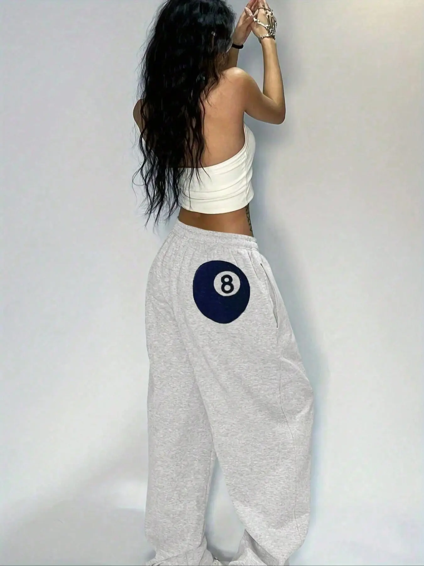 Women's Loose-Fit Casual Sweatpants with Billiard Print, Plus Size Comfortable Lounge Pants, All-Season Stretchy Fabric