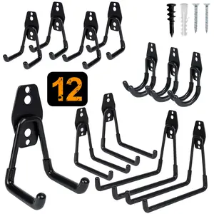 12 Pack Garage  Hooks,Anti-Slip CoatingHeavy Duty Wall Mount Hooks for Hanging Bike, Ladder, Garden Tools