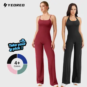 YEOREO Women's Wide Leg Sleeveless Yoga Jumpsuit Romper with Adjustable Fit & Hidden Scrunch for Glute Support