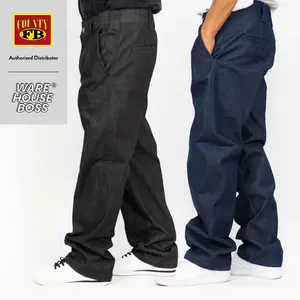 FB COUNTY Men's Heavyweight Hard Denim Jeans FBCOUNTY Original Fit Pants Casual Button Mid Rise Straight Leg Jeans Rigid Blue Black Hip Hop Harem