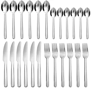 24 Piece Stainless Steel Flatware Set Service for 6 Silver