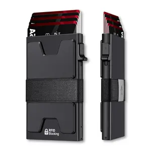 Slim Aluminum Card Holder Wallet for Men, Durable Expandable Backplate, RFID Blocking Minimalist Metal Pop Up Wallet, Holds 12+ Cards Plus Cash