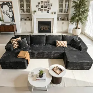 Oversized 134.6" U Shape Cloud Couch Plus Sectional Sofa with Chaise Modern Modular Sofa with 6 Soft Pillows & Lounge Chairs Boneless Upholstered Couches for Living Room Bedroom Plush Corduroy Fabric Flexible Combination Sofa