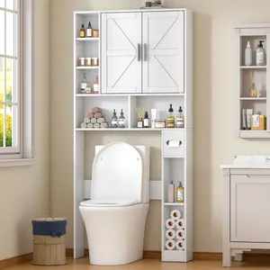 Over The Toilet Storage Cabinet, Farmhouse Storage Cabinet Over Toilet with Barn Doors，Home Space-Saving Toilet Rack, for Bathroom, Restroom, Laundry