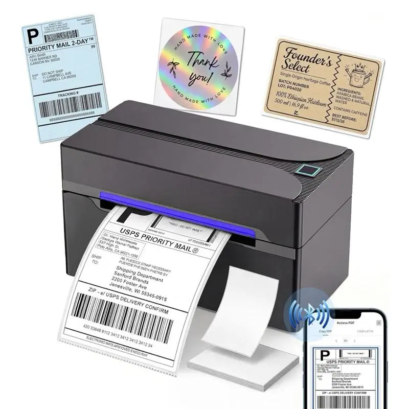 Bluetooth Thermal Label Printer - Compact 4x6 Wireless Shipping Label Printer for Small Biz - Inkless High-Speed Printing, Compatible with iPhone/Android, Shopify, Amazon, USPS, Etsy, UPS