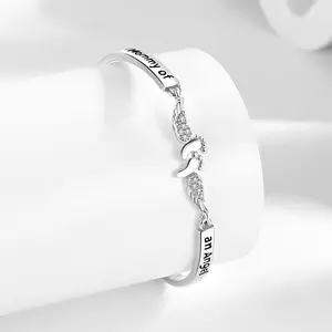 Letter & Wing Design Cuff bracelet - Mommy of Angel, Fashionable Jewelry for Women, Elegant All-match Fashion Accessories for Daily Wear, Personalized Angel Bracelet, Engraved Bracelet