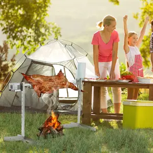 46in Stainless Steel Electric Rotisserie Grill – Stainless Steel Charcoal Spit Roaster with 132LB Load – 50W Electric Motor – Adjustable Height – BBQ Pig & Lamb Outdoor Cooker – For Camping, Parties