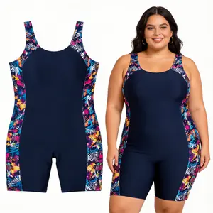 2026 Women's Plus Size One-Piece Swimsuit with Knee-Length Trunks - Tummy Control Tank Top Set - Sun Protection Sports Swimsuit (12W-28W)