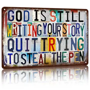 Inspirational Christian Metal Sign 12x8 In – "God Is Still Writing Your Story" Rustproof Aluminum Wall Art for Faith & Devotion Decor Decoration Hanging Decorative