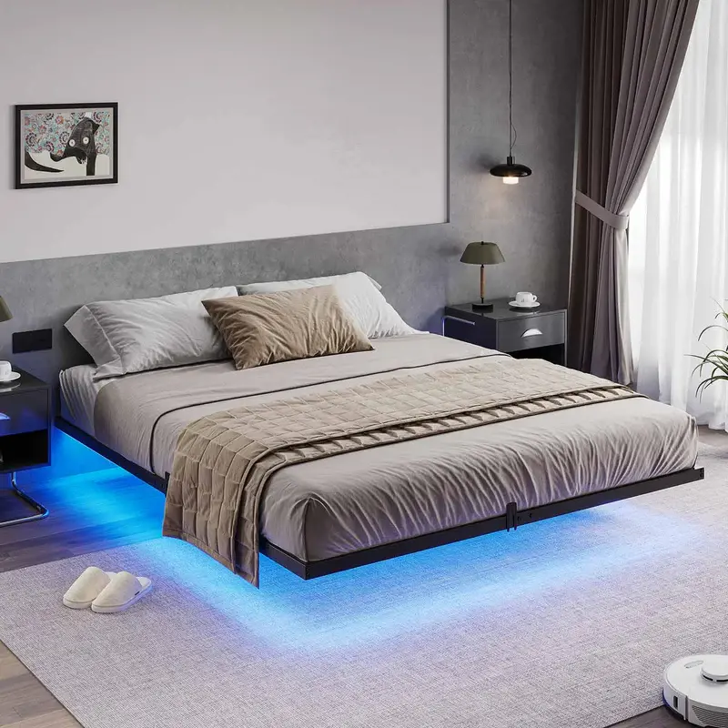Sikaic Floating Bed Frame King Size with LED Lights, Metal Platform King Bed, No Box Spring Needed, Easy to Assemble, Home Furniture, Dorm Essentials [tiktokshopbacktoschool]