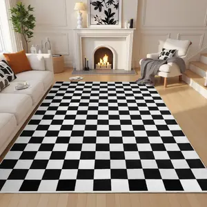 Black/White Checkered Rug,Modern Classic Milk Velvet Rug for Living Room Bedroom, Soft Machine Washable Area Rug with Non Slip, Low Pile Stain Resistance Carpet for Kids Room Entryway Kitchen Dorm,Non-Slip TPR Backing, 2x6, 4x6, 5x7, 6x9 Feet