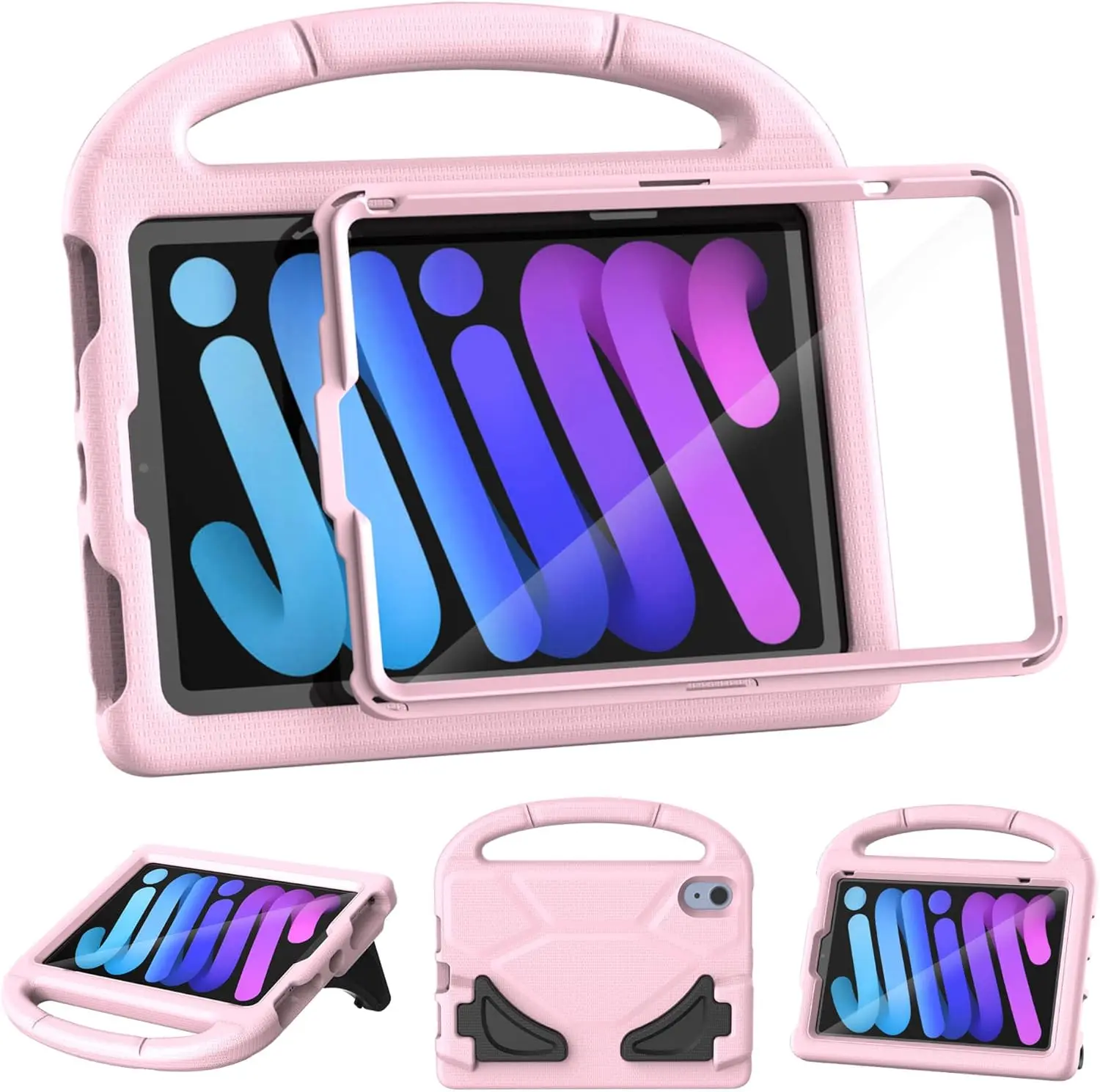 Case for iPad mini 7 (A17 Pro) 2024/ Mini 6 2021, iPad mini 7th/6th Generation Case with Screen Protector - Shockproof with Handle Stand Protective Cover for iPad 8.3 Inch, Light