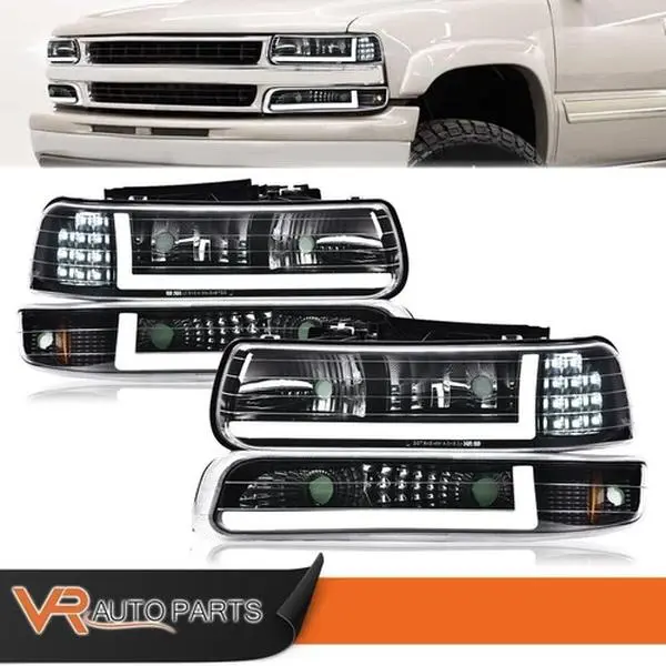 Clear LED DRL Headlights+bumper Lamps Fit For 99-02 Chevy Silverado 00-06 Tahoe, Bolt-On Kit, Drl Lamps