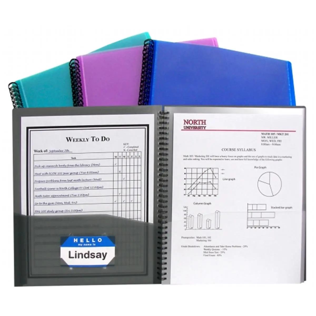 C-line Products Inc 33080 Heavyweight Archival Quality Plastic Spiral Bound Portfolio - 8 Pockets, 11.63x10.13in, Double Spiral Binding, Business Card Holder, Letter Size, Organization Storage, Assorted Colors (Office Desk Organizer Supply)