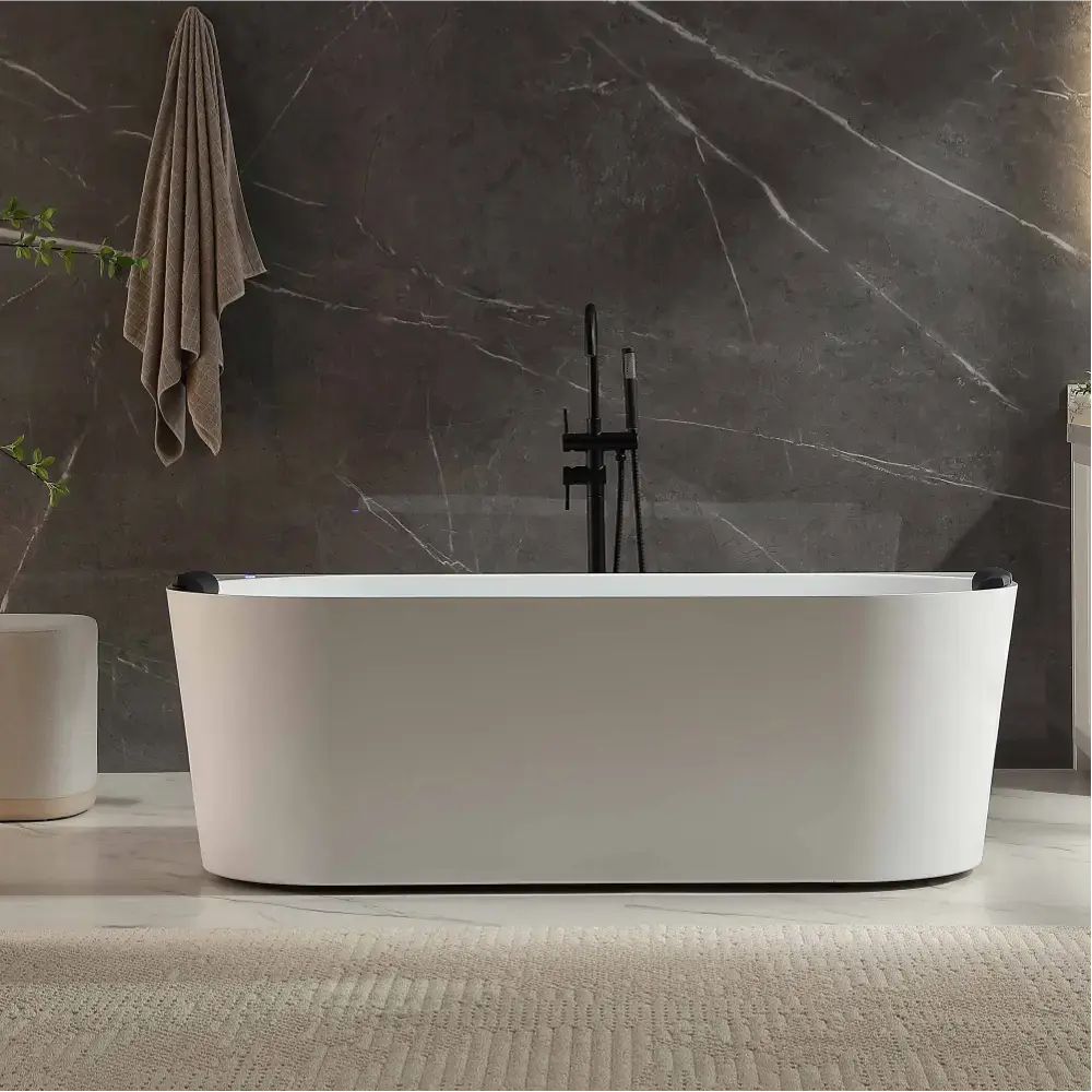 71-in Rectangle Modern Acrylic Freestanding Whirlpool Bathing Tub with Center Drain, Deep Soak Indoor Home Bathroom Fixture, Deep Soak Tub
