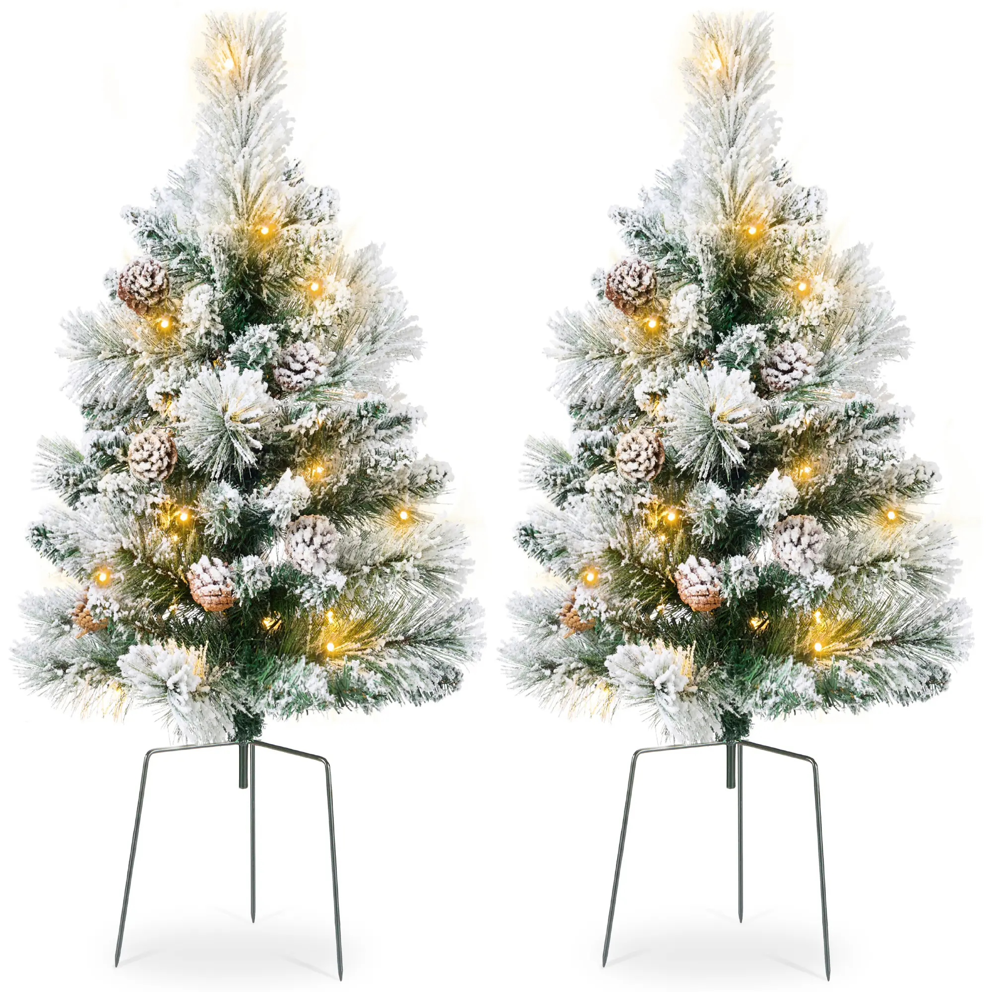 Best Choice Products Set of 2 24.5in Outdoor Pathway Christmas Trees Decor w/ LED Lights
