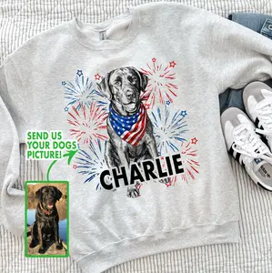 Patriotic Custom Photo Dog Sweatshirt or T-Shirt, DTG Printed