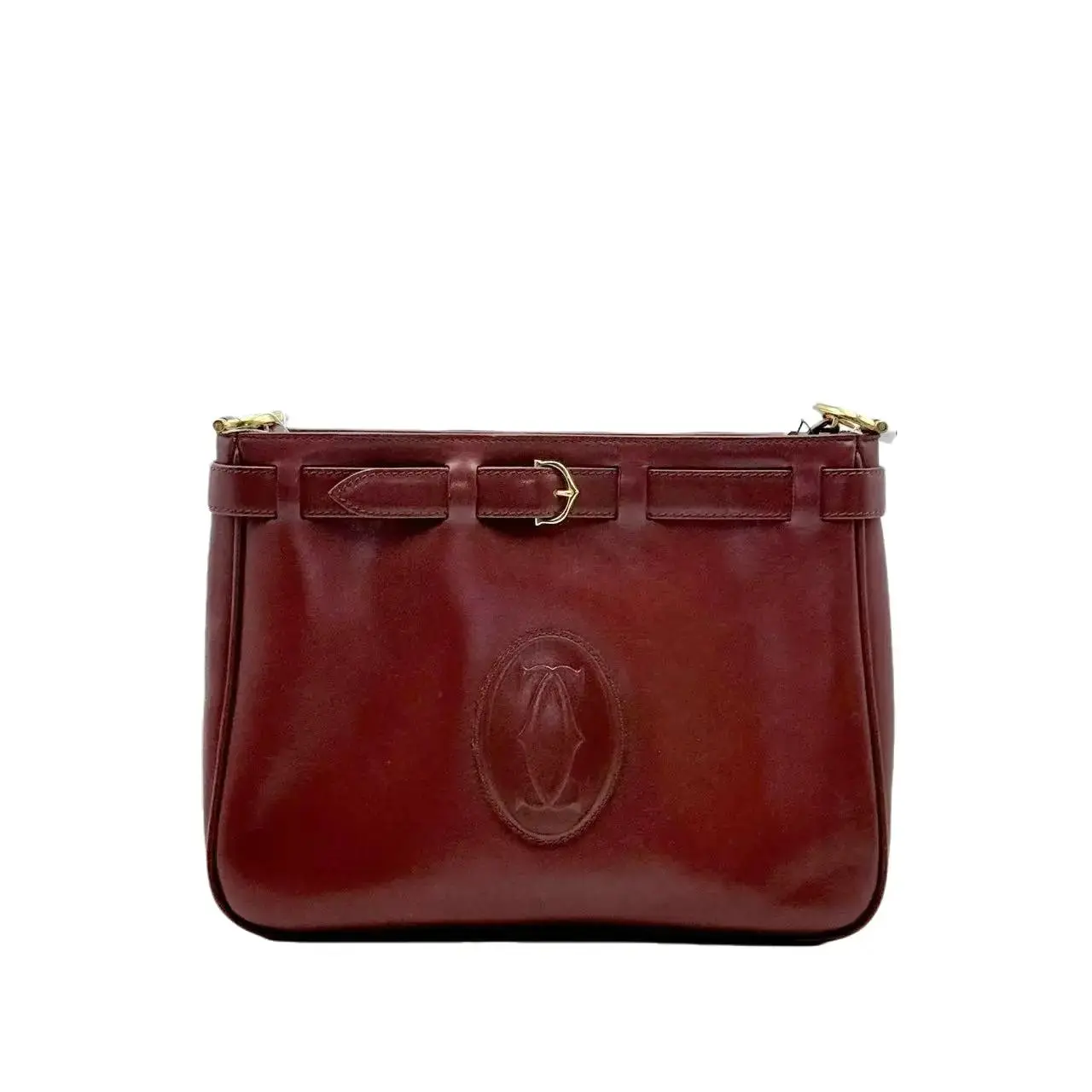 Pre-owned Cartier H6 Must de Series Bordeaux Red Full Leather/Lap One shoulder Crossbody Bag (Middle hand H17260