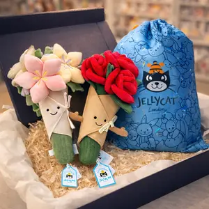 Jellycat Amuseables Flower Bouquet Plush Gift Set – Soft Rose & Blossom Bundle with Drawstring Gift Bag, Cute Romantic Gift for Birthday, Anniversary & Valentine’s Day, US Stock