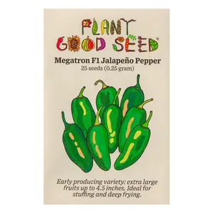 Megatron F1 Jalapeño Pepper Seeds for Planting: Extra Large F1 Hybrid, Great for Deep Frying and Poppers, Dark Green Fruits, Untreated Non-GMO - 25 Seed Packet
