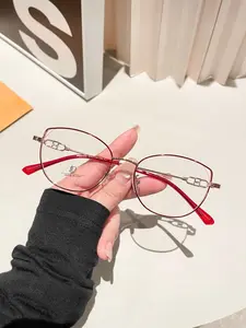 Women's Metal Retro Blue Light Blocking Glasses, New Trendy Fashion Eyewear, Anti-Near Sight Flat Lens Frames, Unique Style