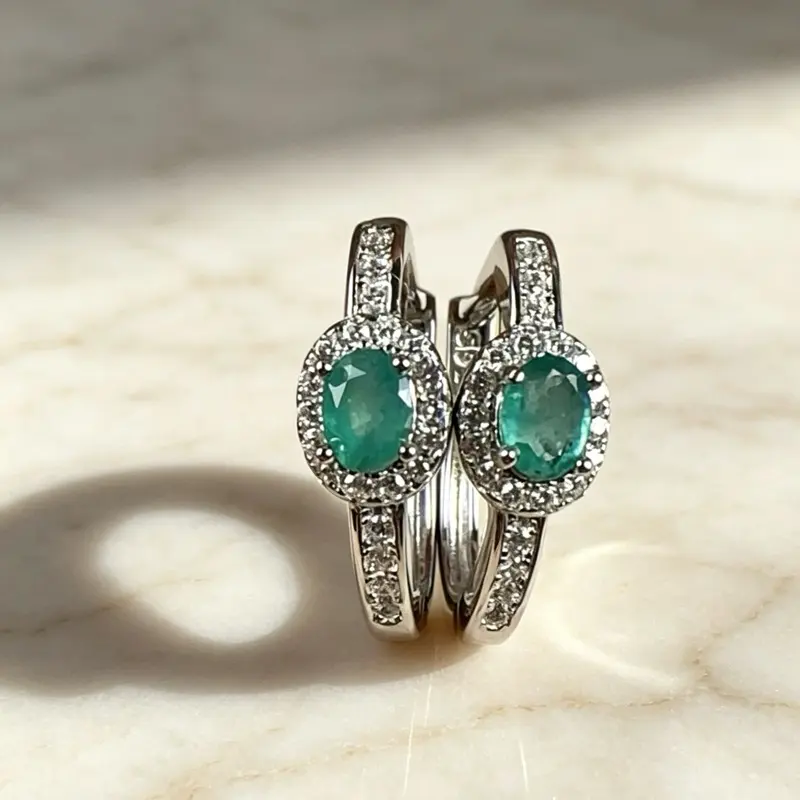 <PingEast jewelry > Emerald earrings 925 Sterling Silver 3*5mm Natural Colombian Emerald Ear Clips with Certificate——