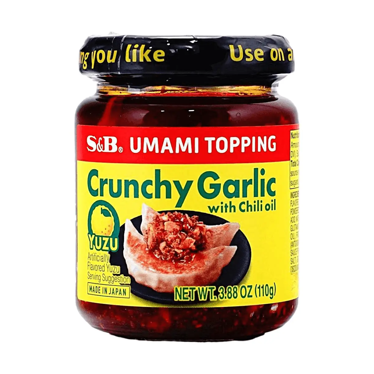 S&B Japanese Umami Crispy Garlic Chili Oil with Yuzu Flavor - Savory Topping for Rice, Noodles & More (110g)