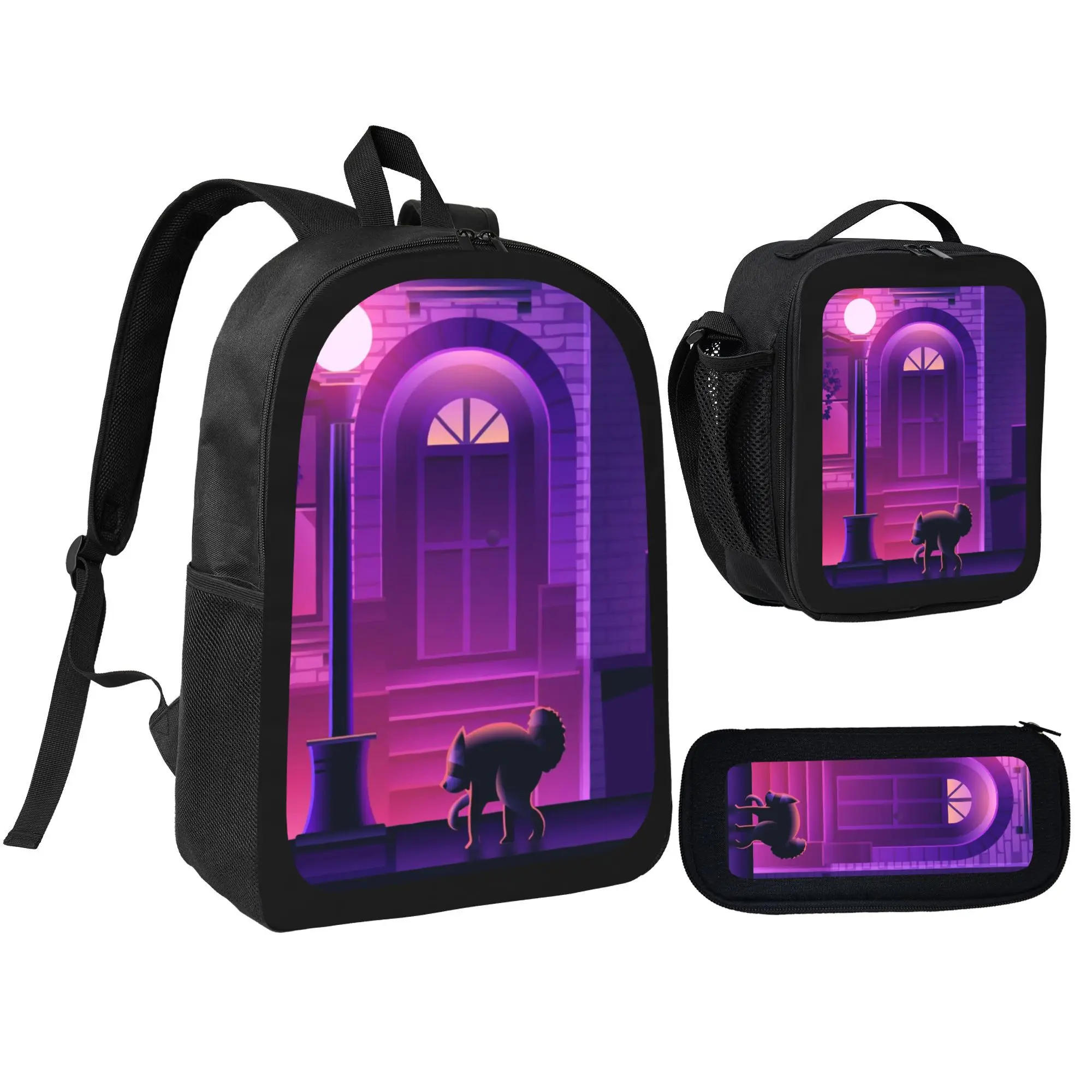 3-in-1 Adorable Raccoon Gym Backpack Set, Insulated Lunch Box, Pencil Case for Teens, Cute Lightweight School Bag, Back to School Gift
