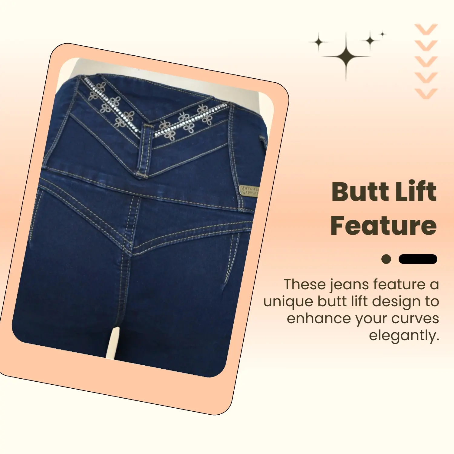 USC-F018 Sexy Anna Butt Lifter Levante Cola Jeans High Waisted Skinny Fit with Rhinestones Buttons & Zipper Push-Up Tummy Control Blue Cotton Women's Bottoms